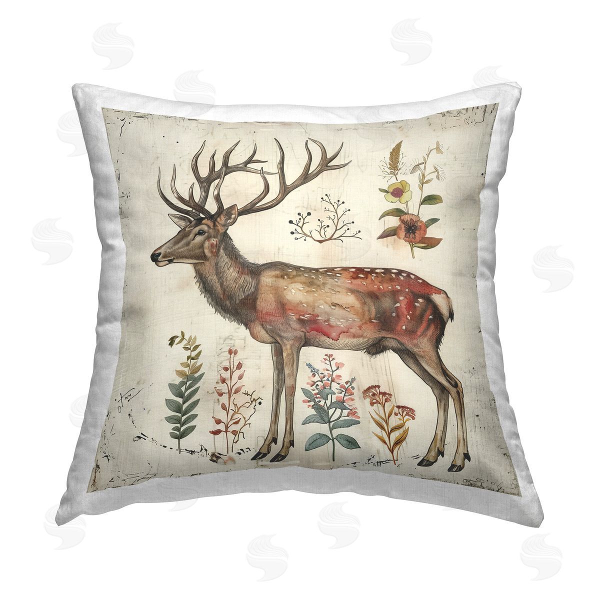 Lazar Studio Forest Elk with Botanicals Printed Plush Polyester Throw Pillow