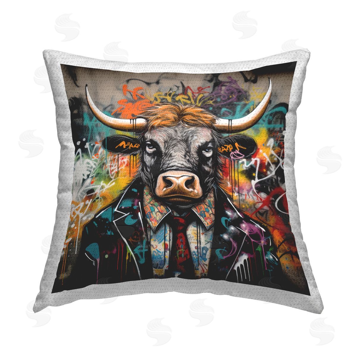 Lazar Studio Urban Graffiti Bull Outdoor Quick-Dry Polyester Printed Throw Pillow