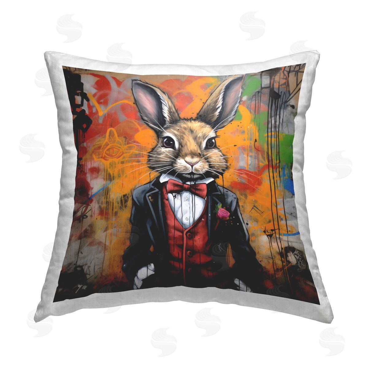 Lazar Studio Urban Graffiti Rabbit Printed Plush Polyester Throw Pillow