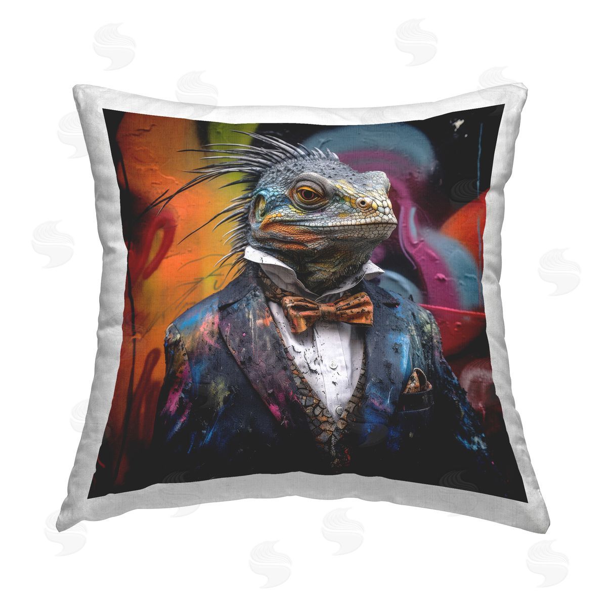 Lazar Studio Urban Graffiti Iguana Printed Plush Polyester Throw Pillow