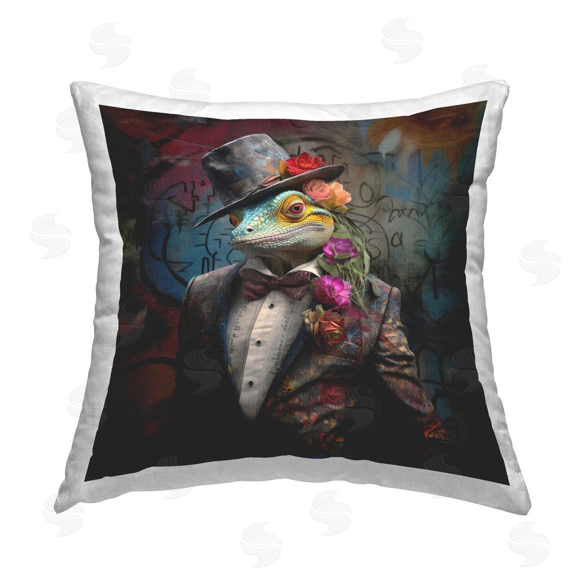 Lazar Studio Urban Graffiti Lizard Printed Plush Polyester Throw Pillow