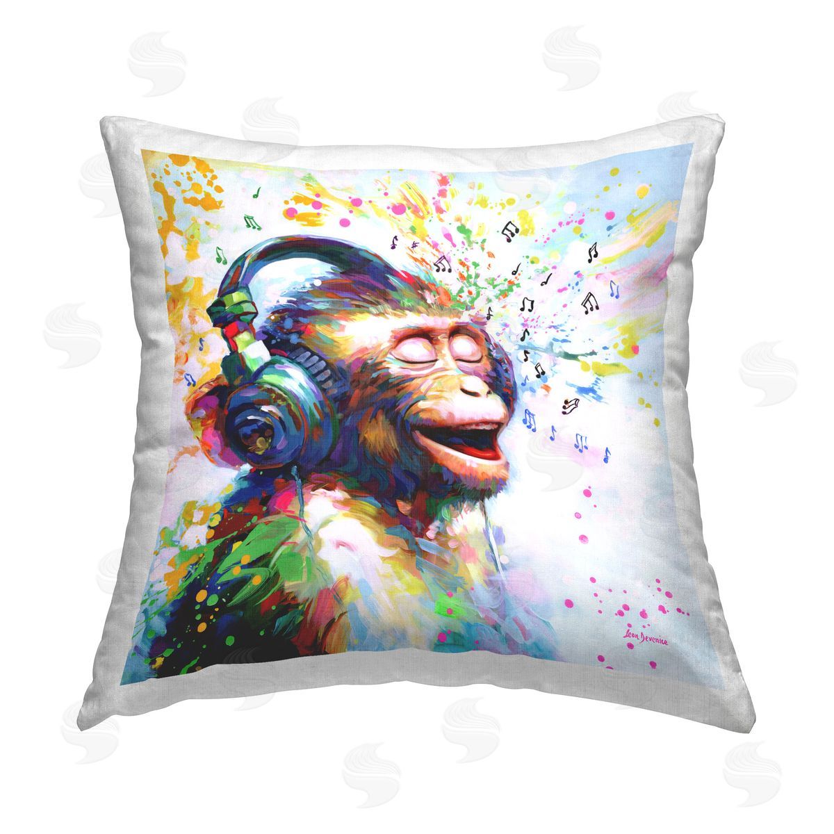Leon Devenice Blissful Beats Monkey Printed Plush Polyester Throw Pillow