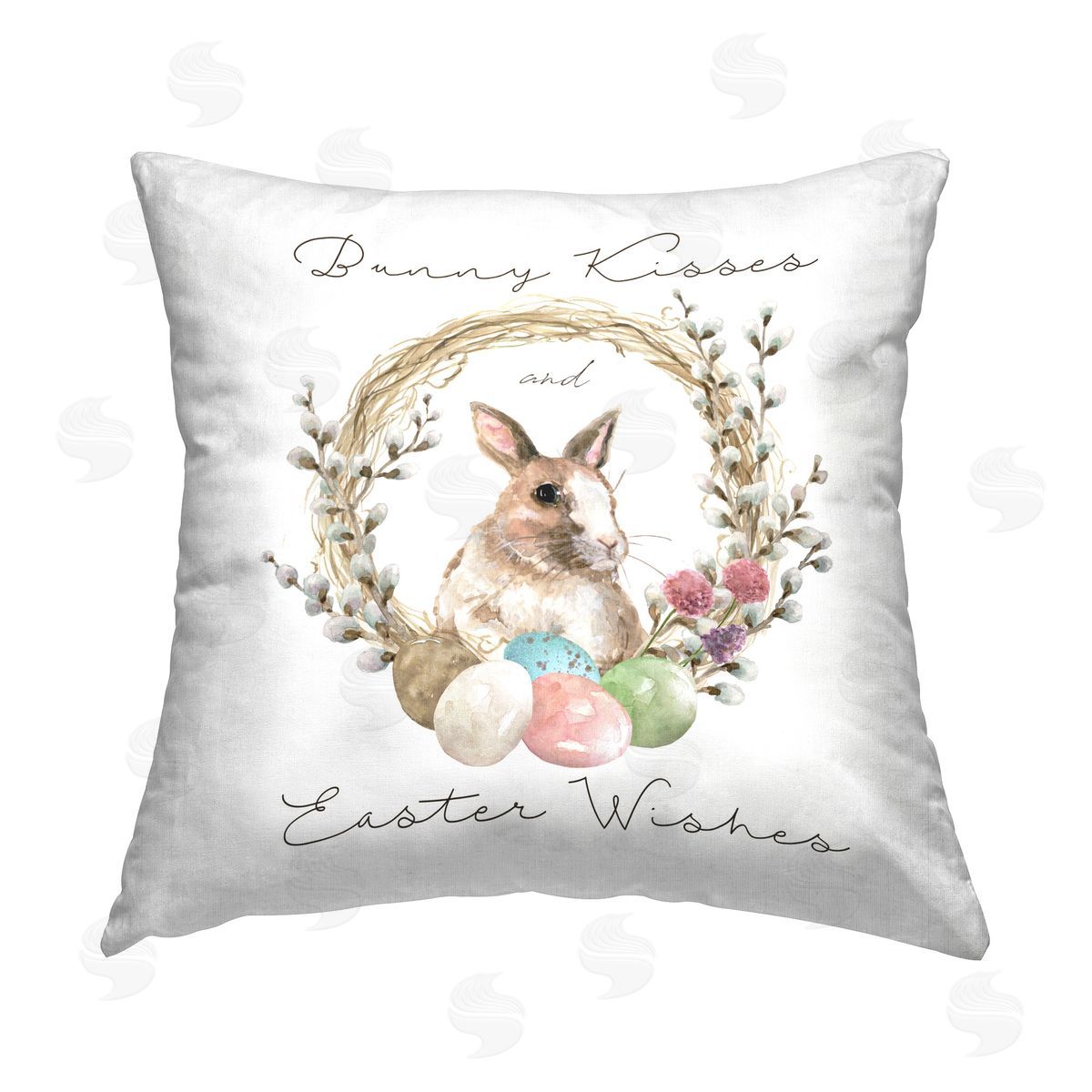 Carol Robinson Bunny Kisses Easter Wishes Printed Plush Polyester Throw Pillow