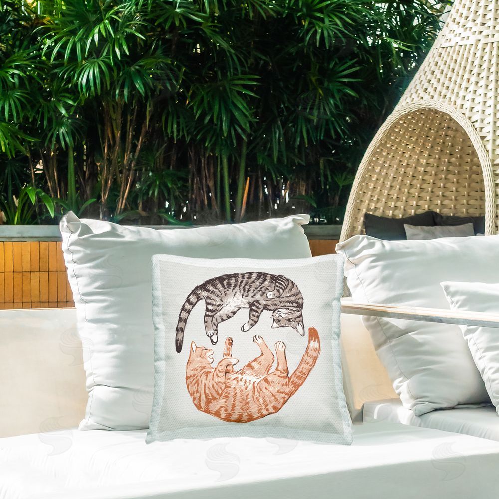 Ziwei Li Tabby Cats Duo Outdoor Quick-Dry Polyester Printed Throw Pillow in Back Yard