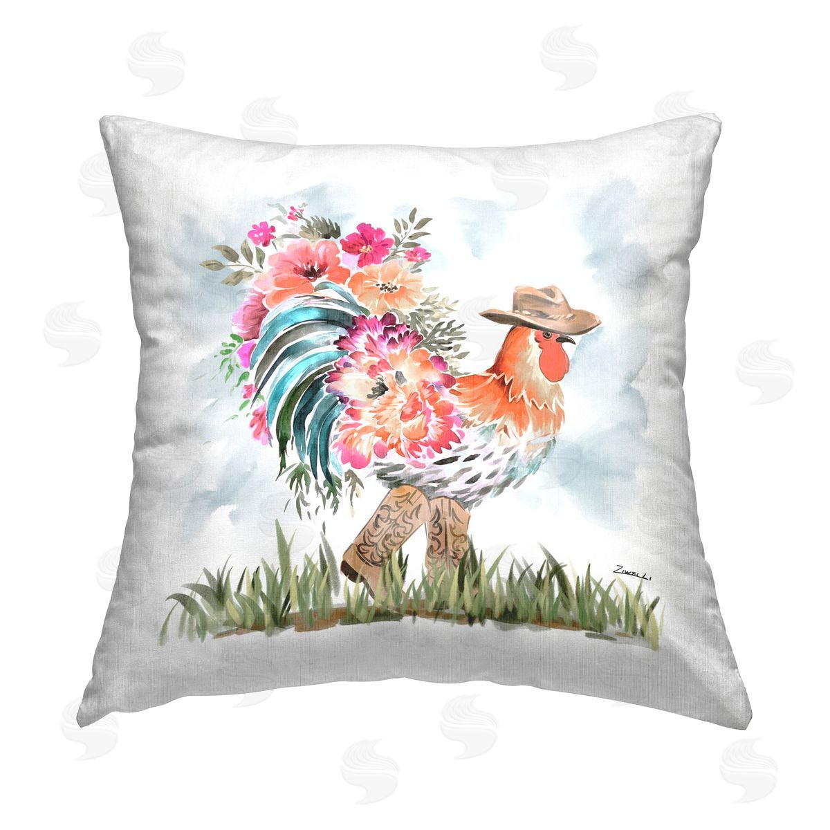 Ziwei Li Blooming Cowgirl Hen Printed Plush Polyester Throw Pillow