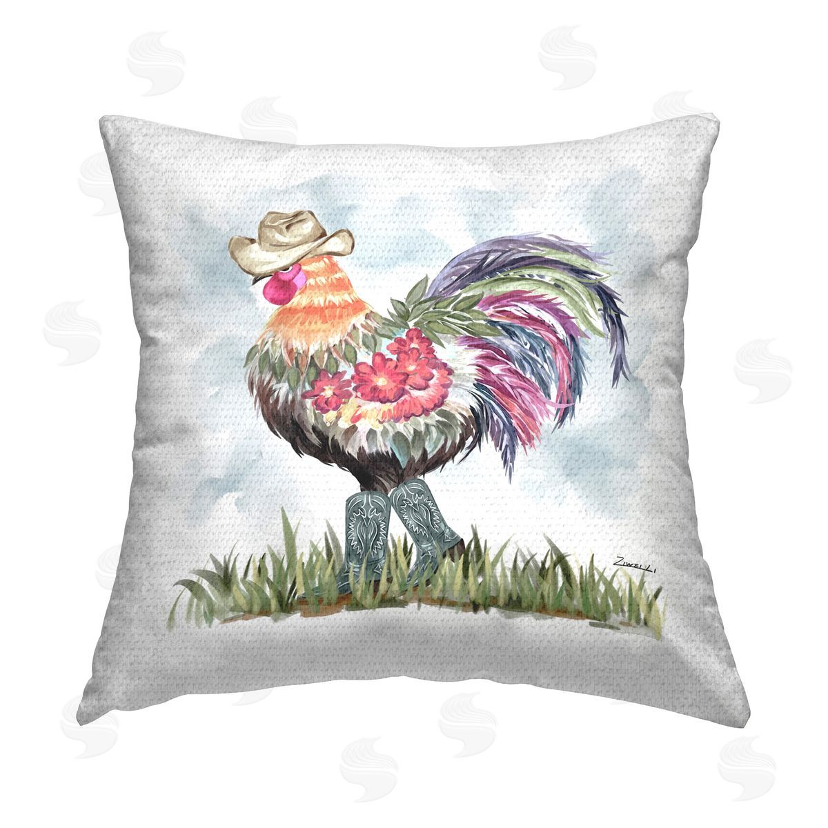 Ziwei Li Cowboy Floral Hen Outdoor Quick-Dry Polyester Printed Throw Pillow