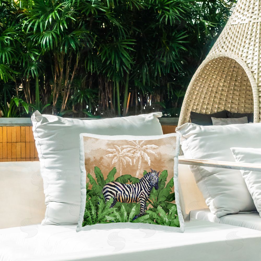 Paul Brent Jungle Life Zebra Outdoor Quick-Dry Polyester Printed Throw Pillow in Back Yard
