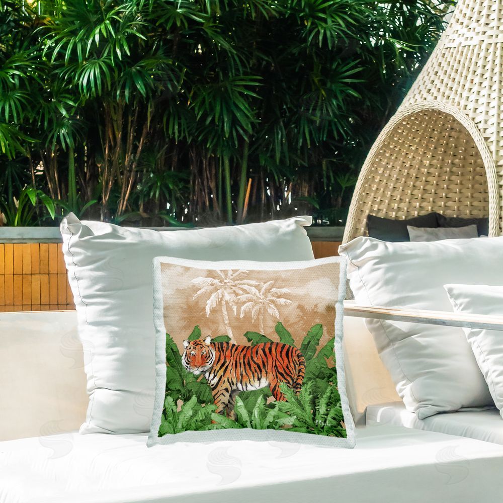 Paul Brent Jungle Life Tiger Outdoor Quick-Dry Polyester Printed Throw Pillow in Back Yard