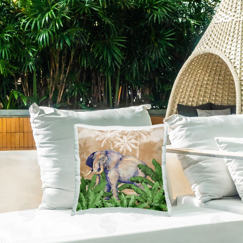 Paul Brent Jungle Life Elephant Outdoor Quick-Dry Polyester Printed Throw Pillow in Back Yard