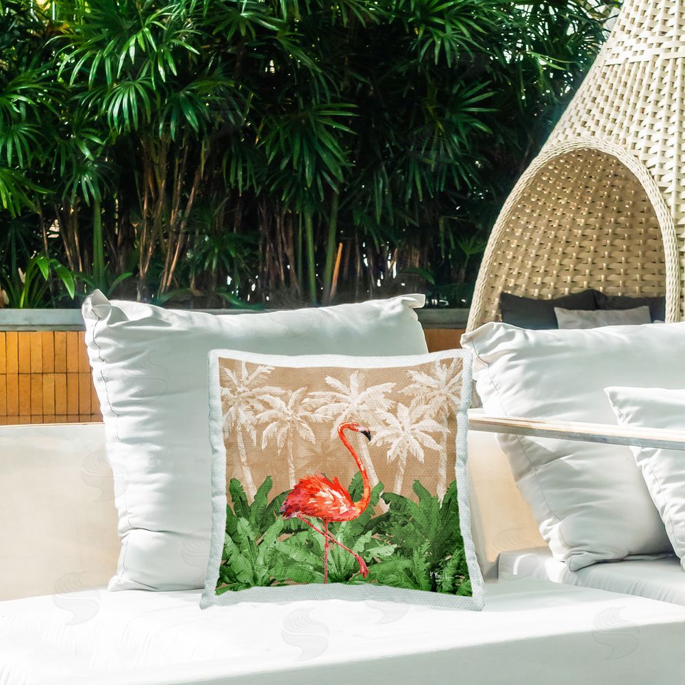 Paul Brent Jungle Life Flamingo Outdoor Quick-Dry Polyester Printed Throw Pillow in Back Yard