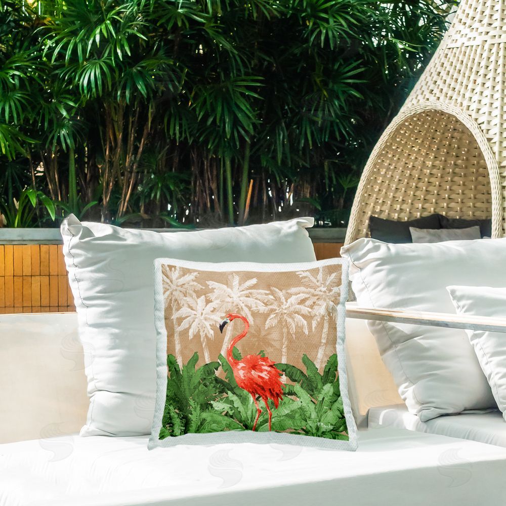 Paul Brent Flamingo Jungle Scenery Outdoor Quick-Dry Polyester Printed Throw Pillow in Back Yard