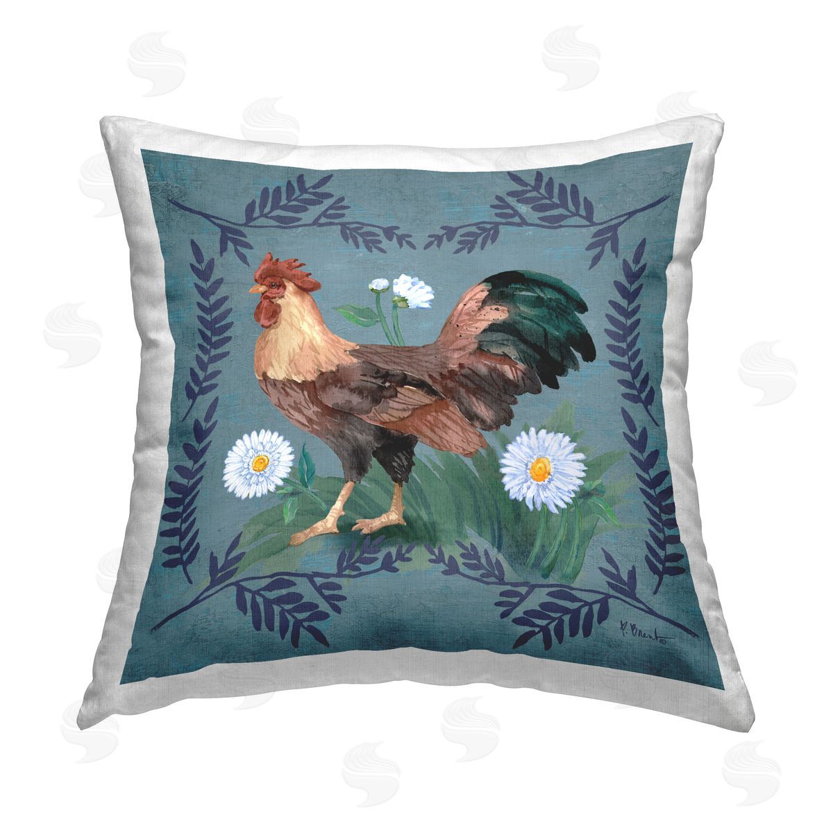 Paul Brent Rooster & Fern Trim Printed Plush Polyester Throw Pillow