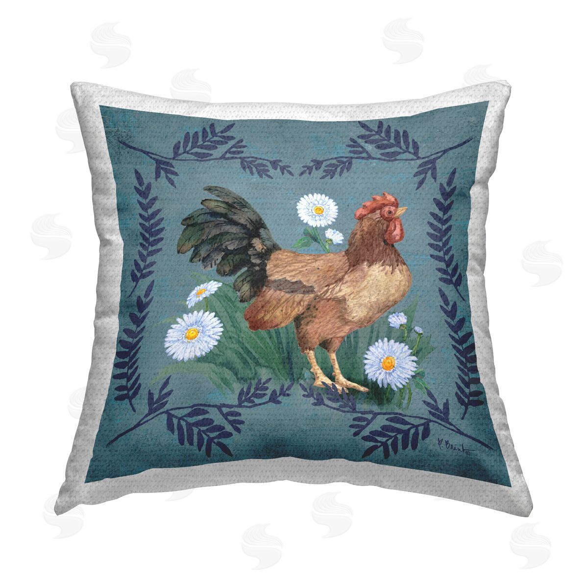 Paul Brent Rooster & Daisies Outdoor Quick-Dry Polyester Printed Throw Pillow