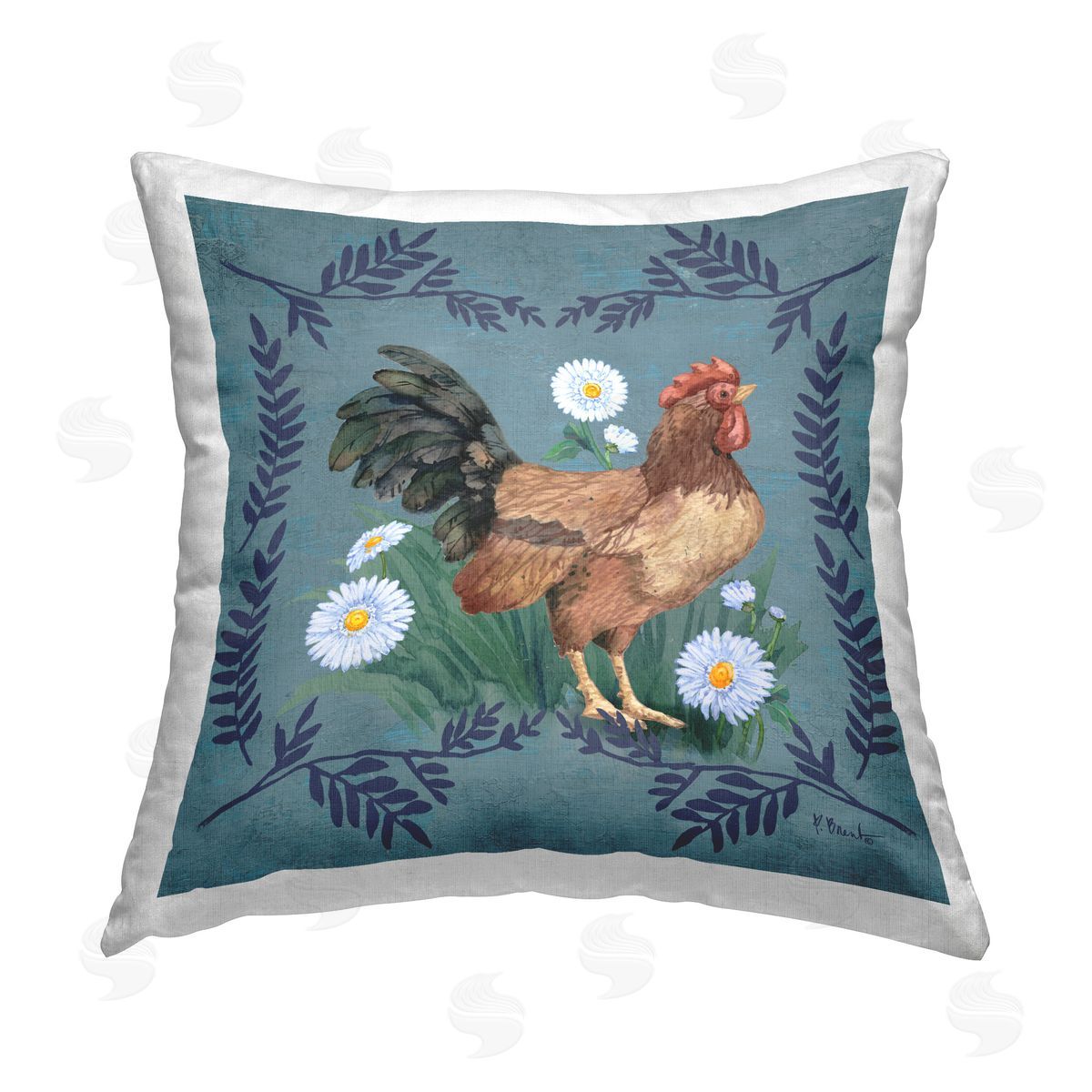 Paul Brent Rooster & Daisies Printed Plush Polyester Throw Pillow