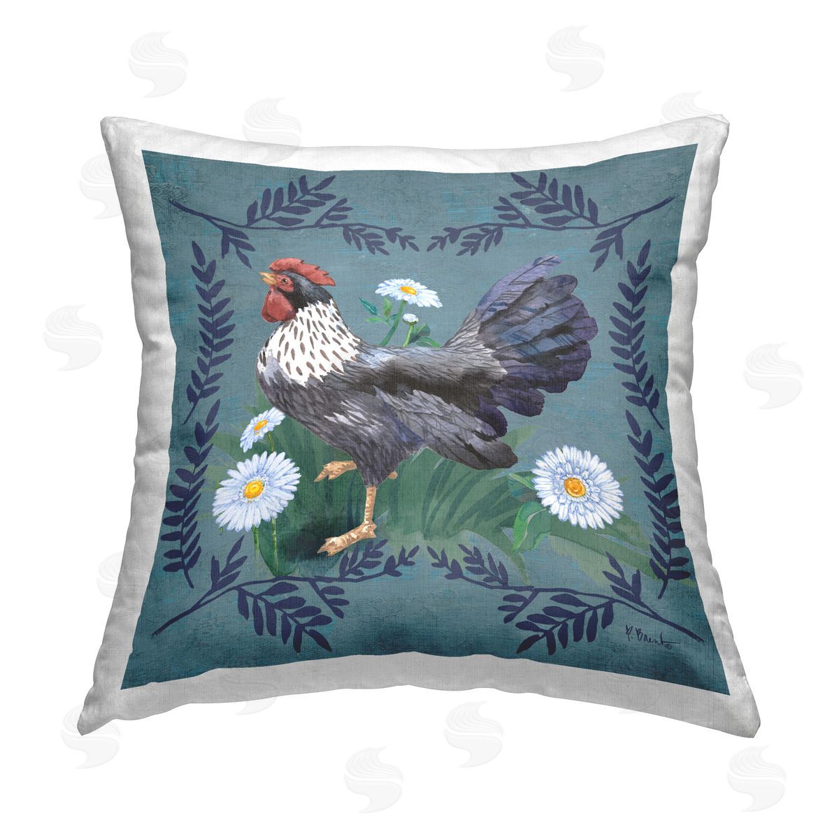 Paul Brent Country Hen & Ferns Printed Plush Polyester Throw Pillow