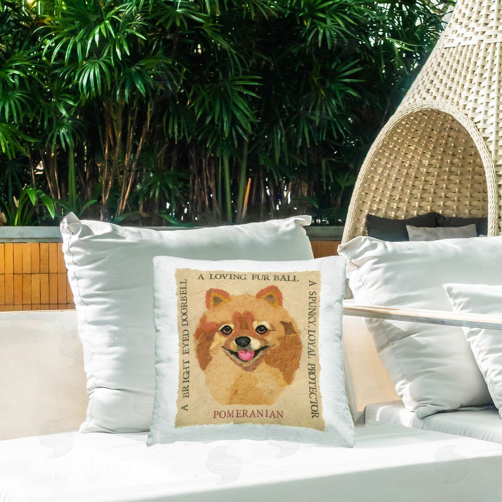 Nancy Overton Fun Pomeranian Pet Phrases Outdoor Quick-Dry Polyester Printed Throw Pillow in Back Yard