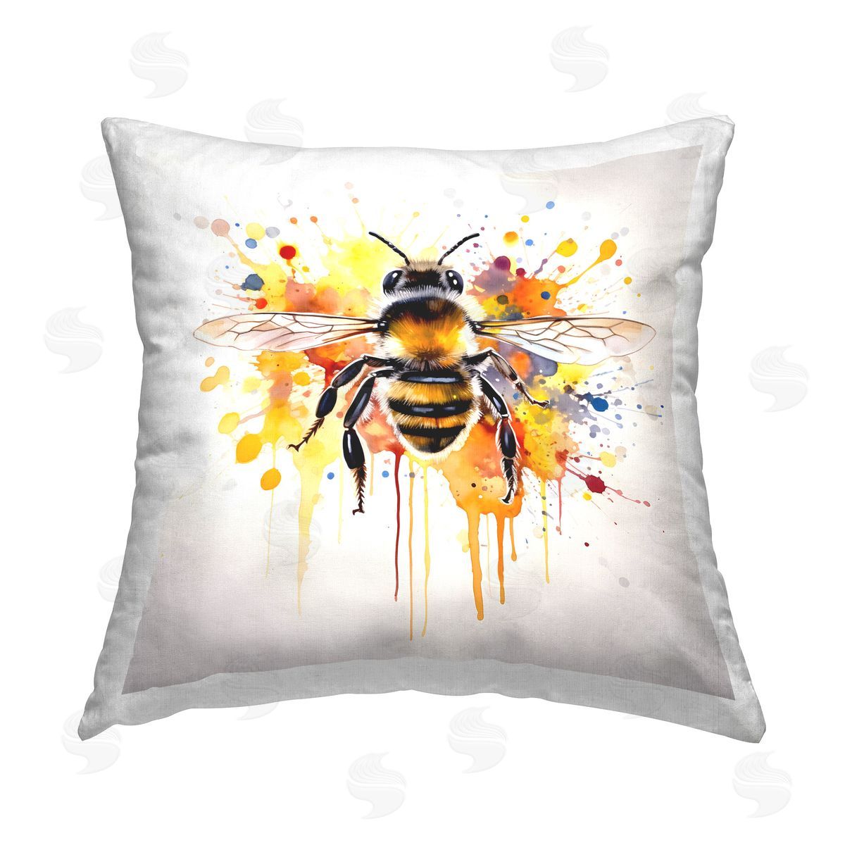 Petal Prints Design Watercolor Style Bee Printed Plush Polyester Throw Pillow