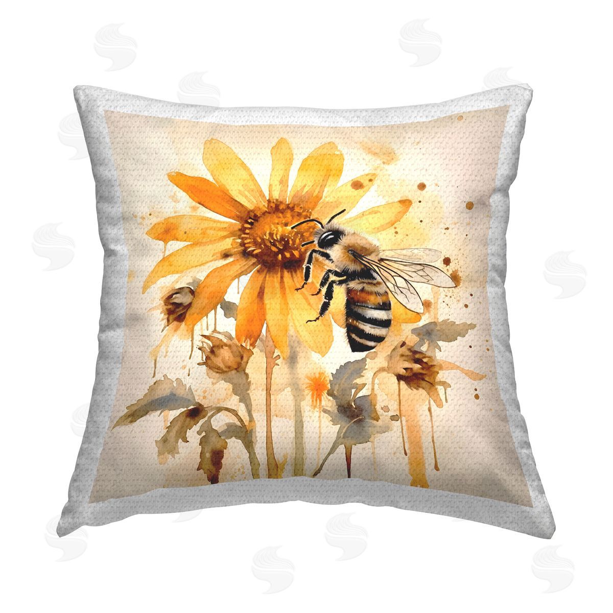 Petal Prints Design Busy Bee with Flower Outdoor Quick-Dry Polyester Printed Throw Pillow