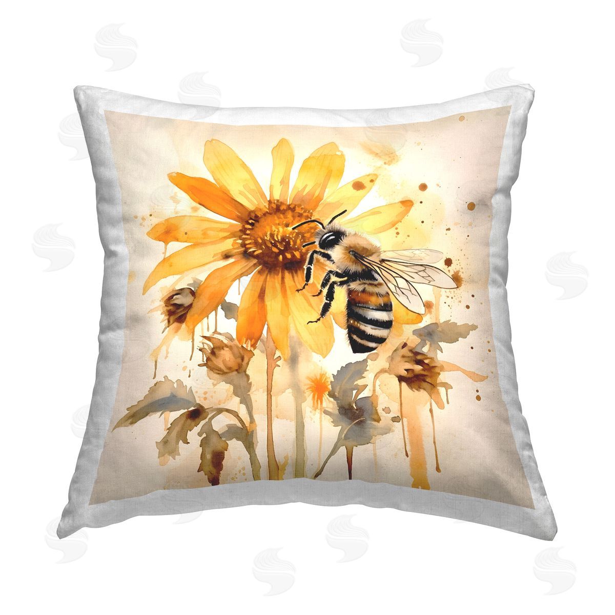 Petal Prints Design Busy Bee with Flower Printed Plush Polyester Throw Pillow