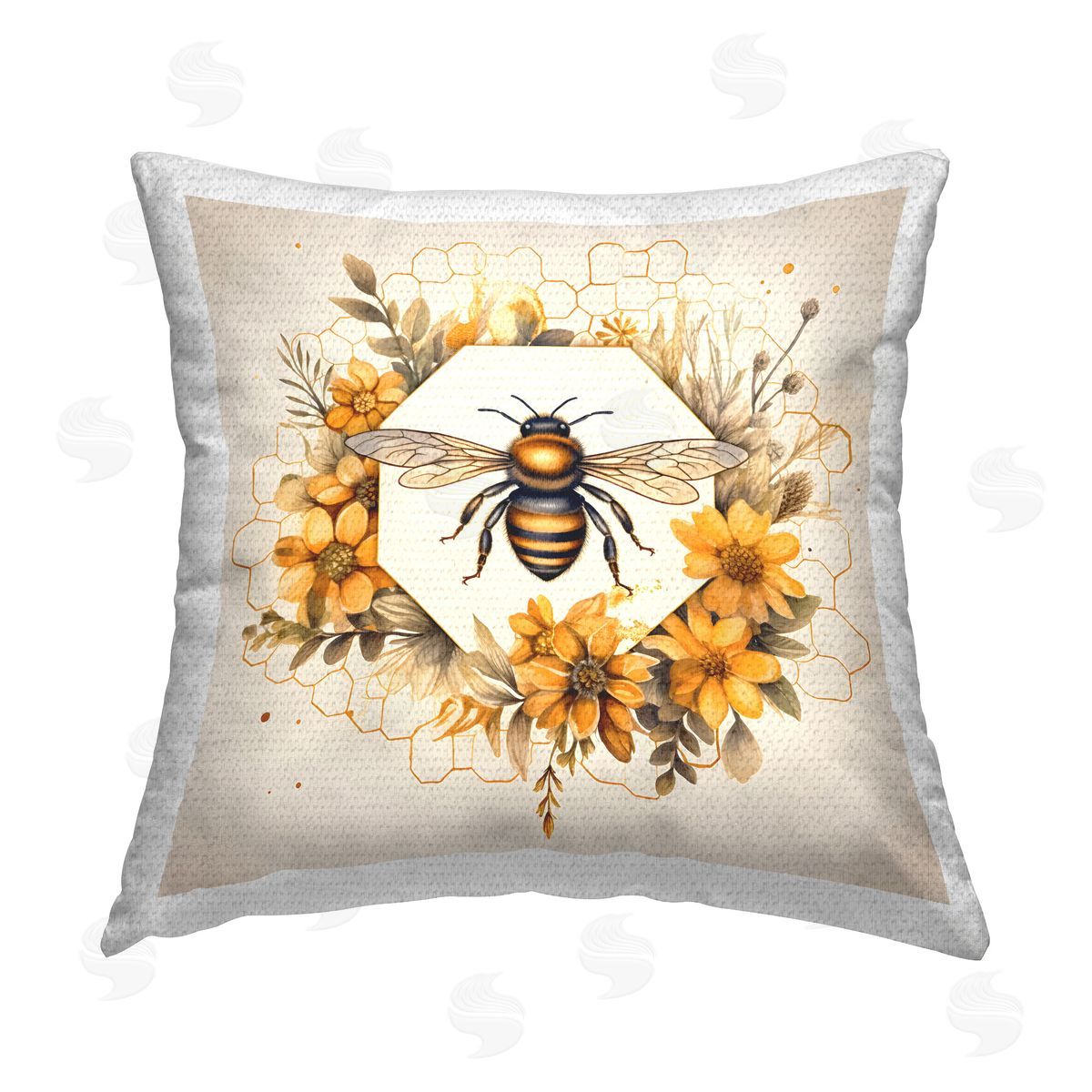 Petal Prints Design Hexagon Bee Wreath Outdoor Quick-Dry Polyester Printed Throw Pillow