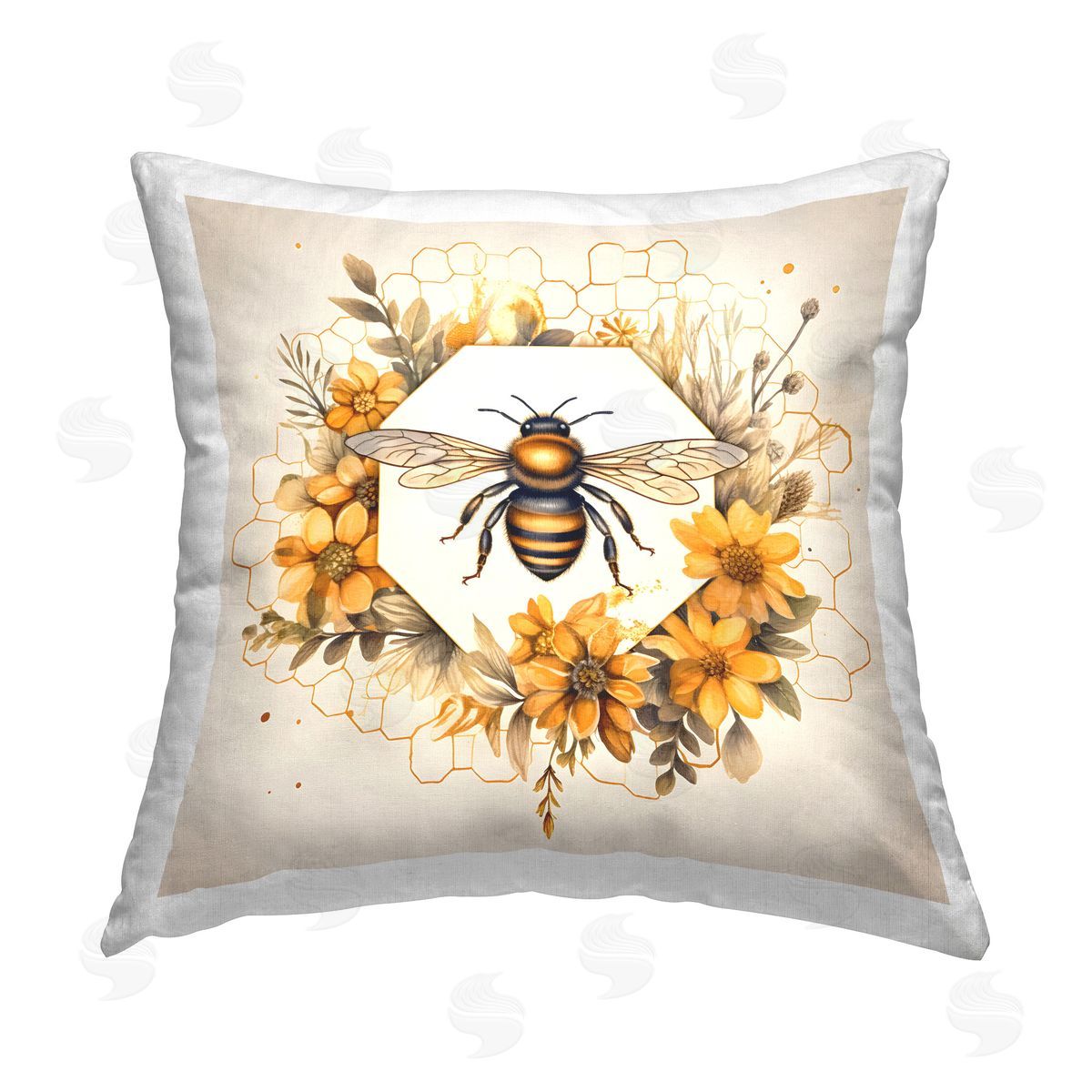 Petal Prints Design Hexagon Bee Wreath Printed Plush Polyester Throw Pillow
