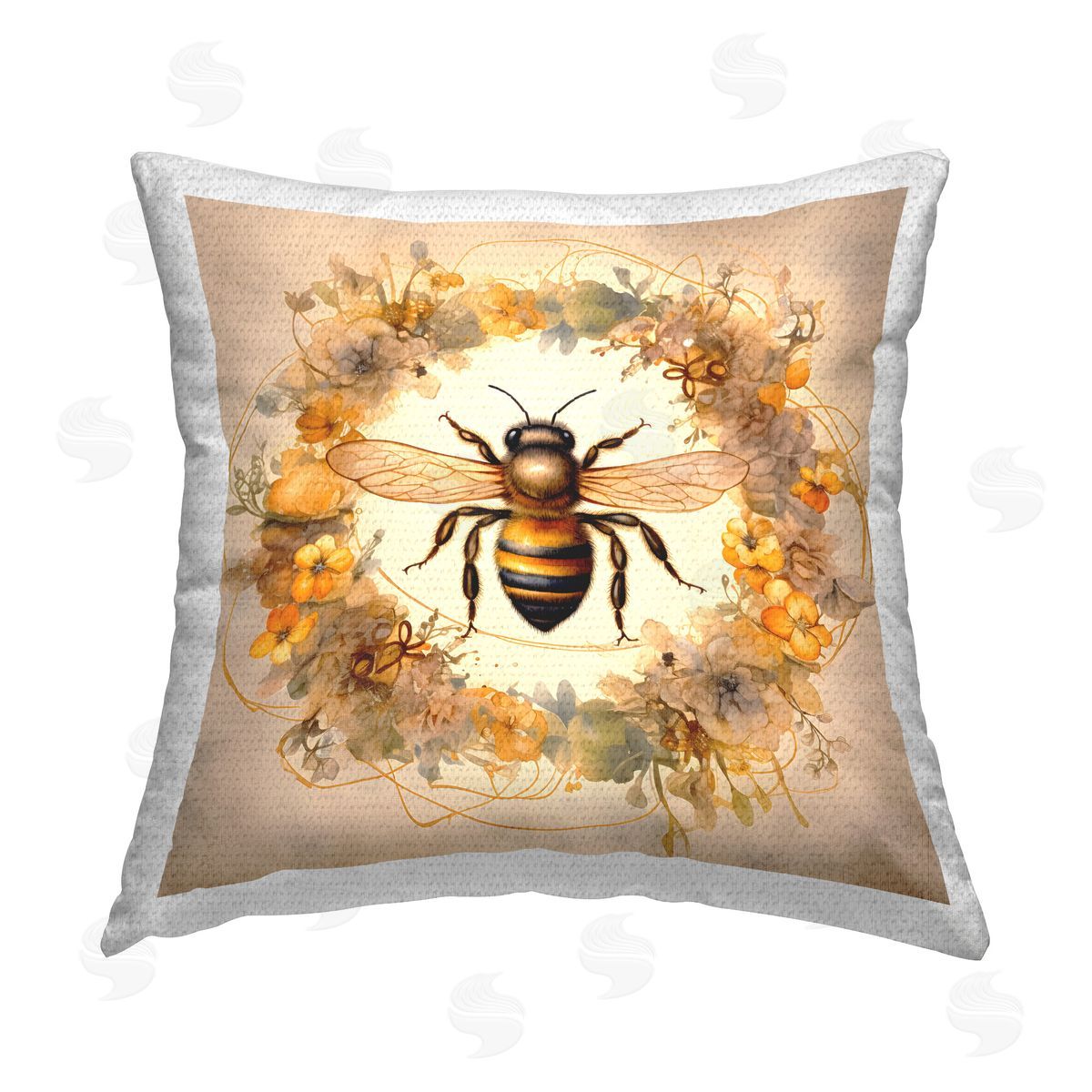 Petal Prints Design Country Bee Wreath Outdoor Quick-Dry Polyester Printed Throw Pillow