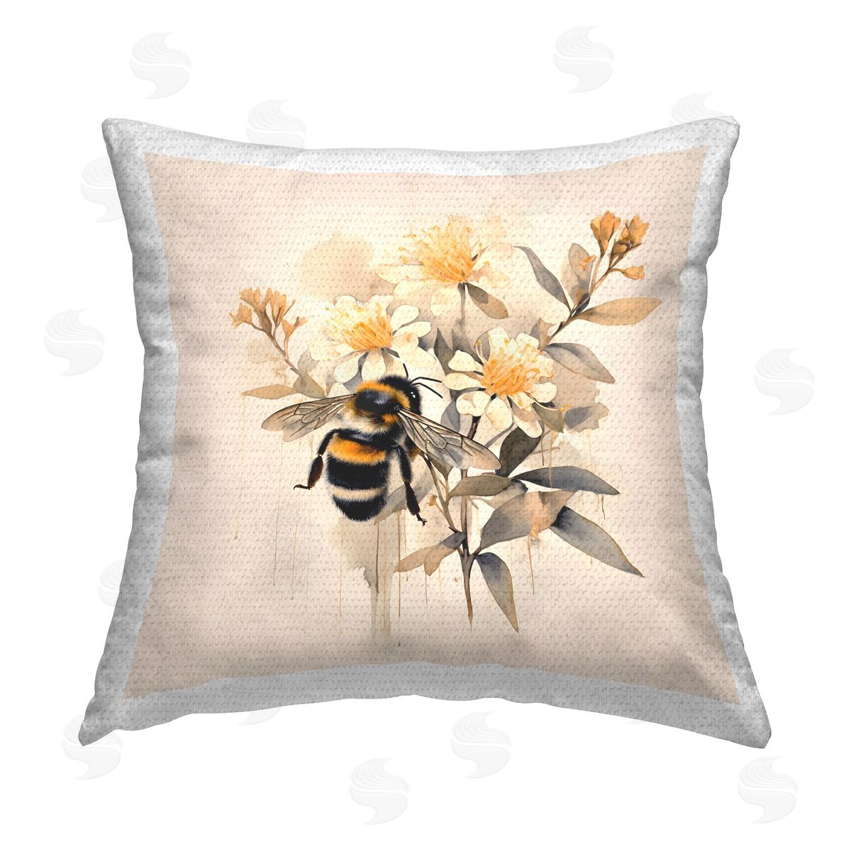 Petal Prints Design Honeybee with Daisies Outdoor Quick-Dry Polyester Printed Throw Pillow