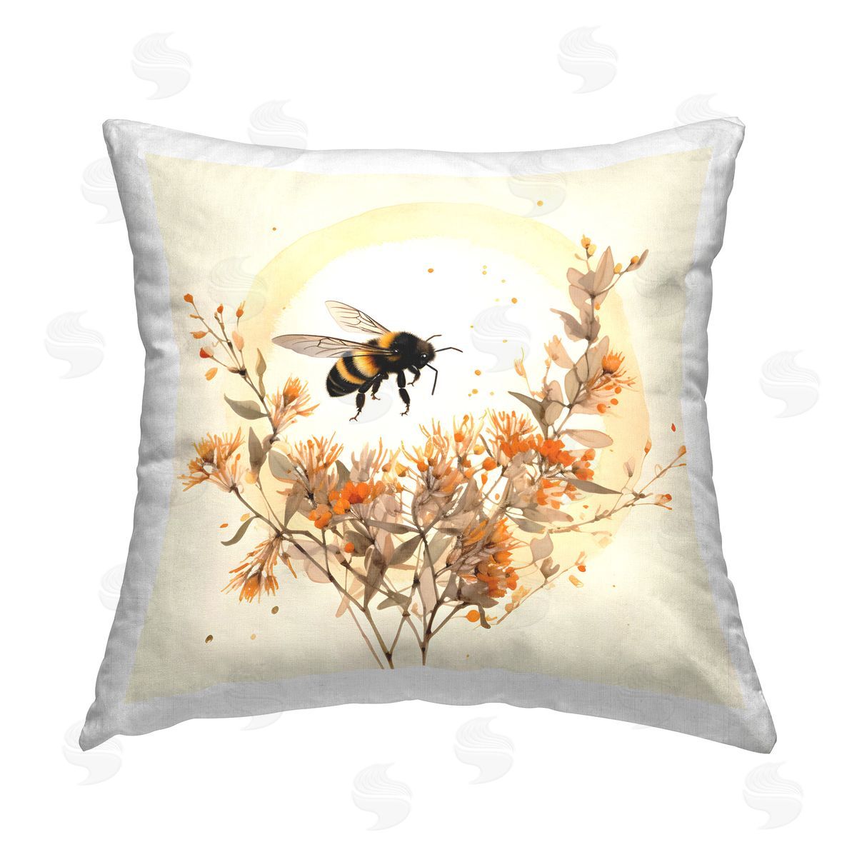 Petal Prints Design Bee Florals View Printed Plush Polyester Throw Pillow