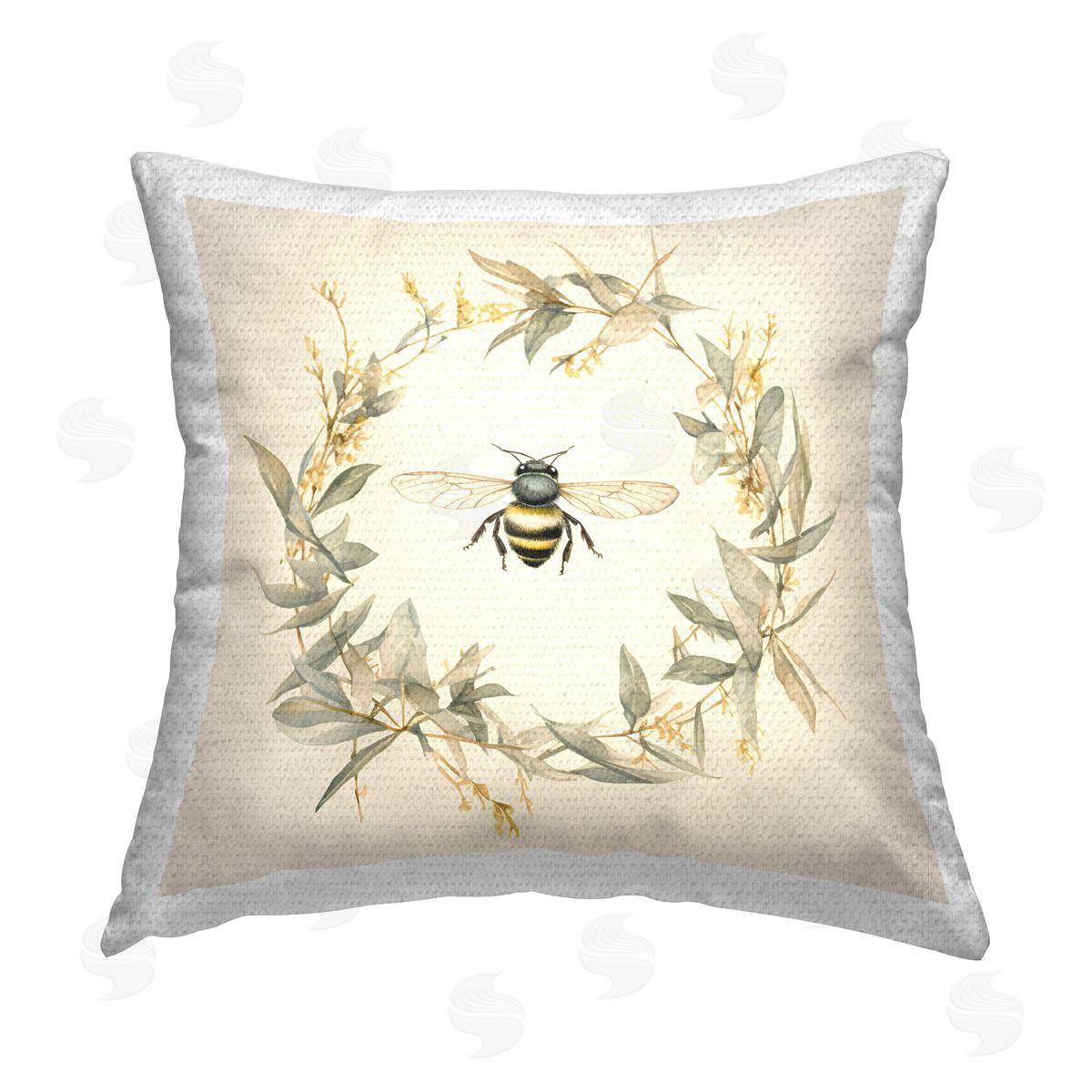 Petal Prints Design Soft Bee Wreath Outdoor Quick-Dry Polyester Printed Throw Pillow