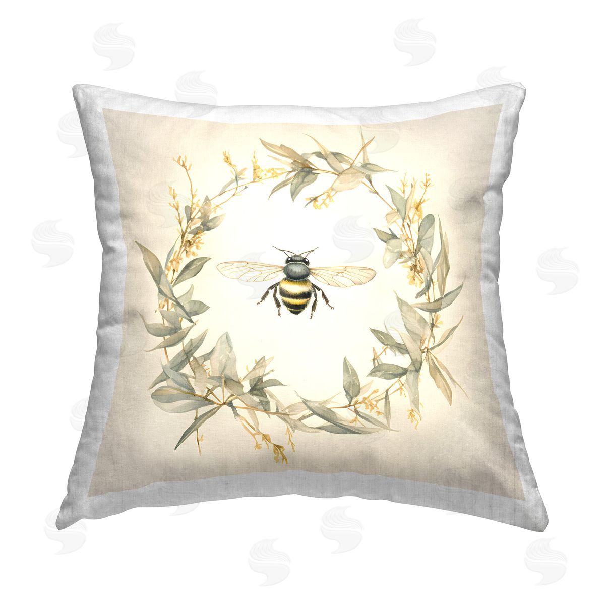 Petal Prints Design Soft Bee Wreath Printed Plush Polyester Throw Pillow