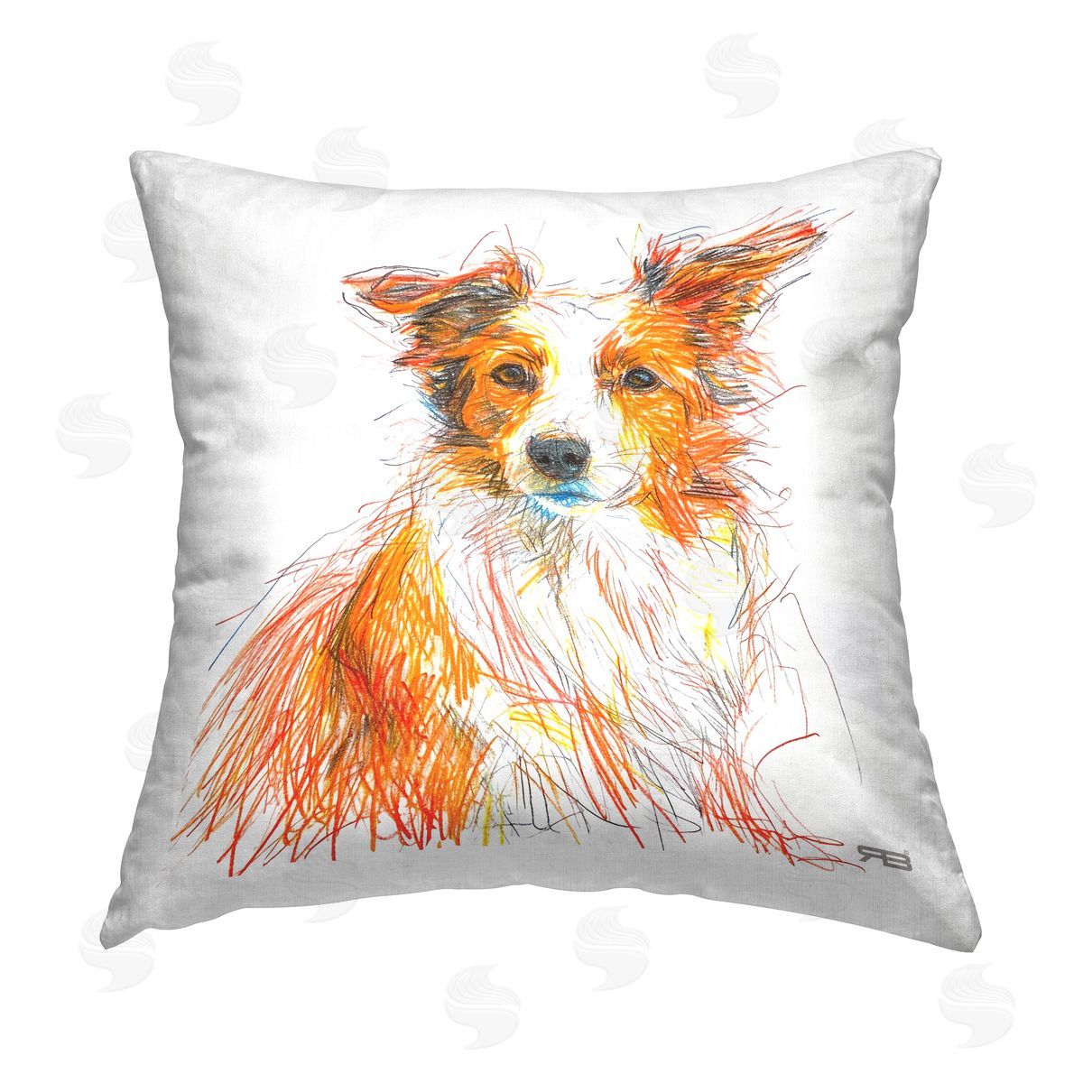 Roozbeh Bahramali Collie Dog Sketch Style Printed Plush Polyester Throw Pillow