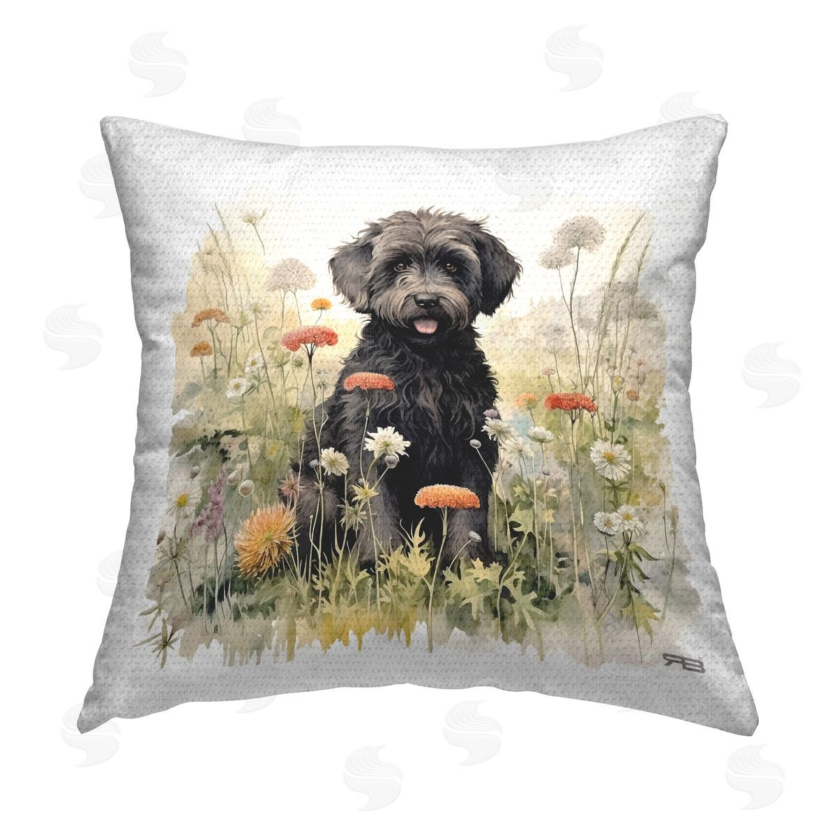 Roozbeh Bahramali Black Terrier in Meadow Outdoor Quick-Dry Polyester Printed Throw Pillow