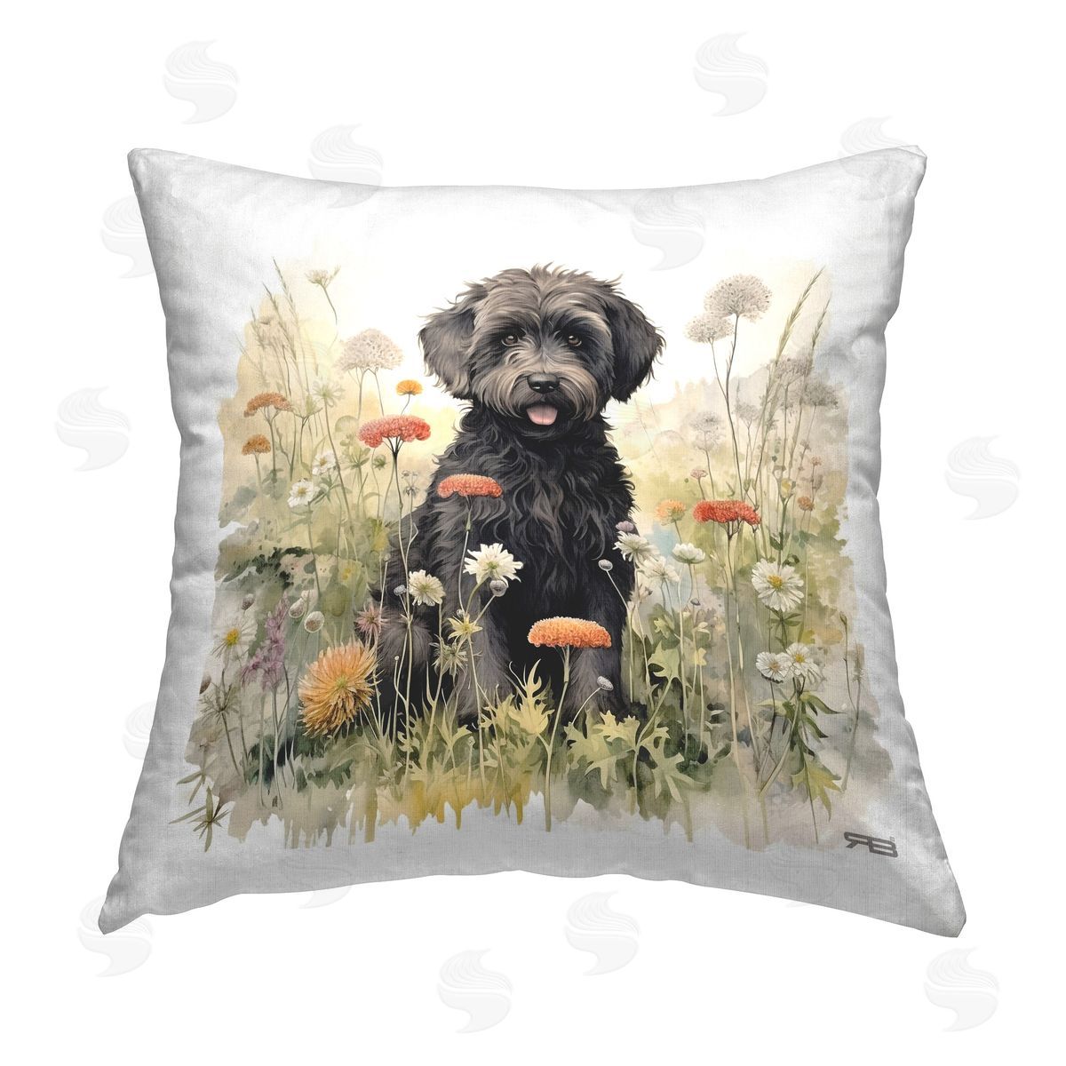 Roozbeh Bahramali Black Terrier in Meadow Printed Plush Polyester Throw Pillow