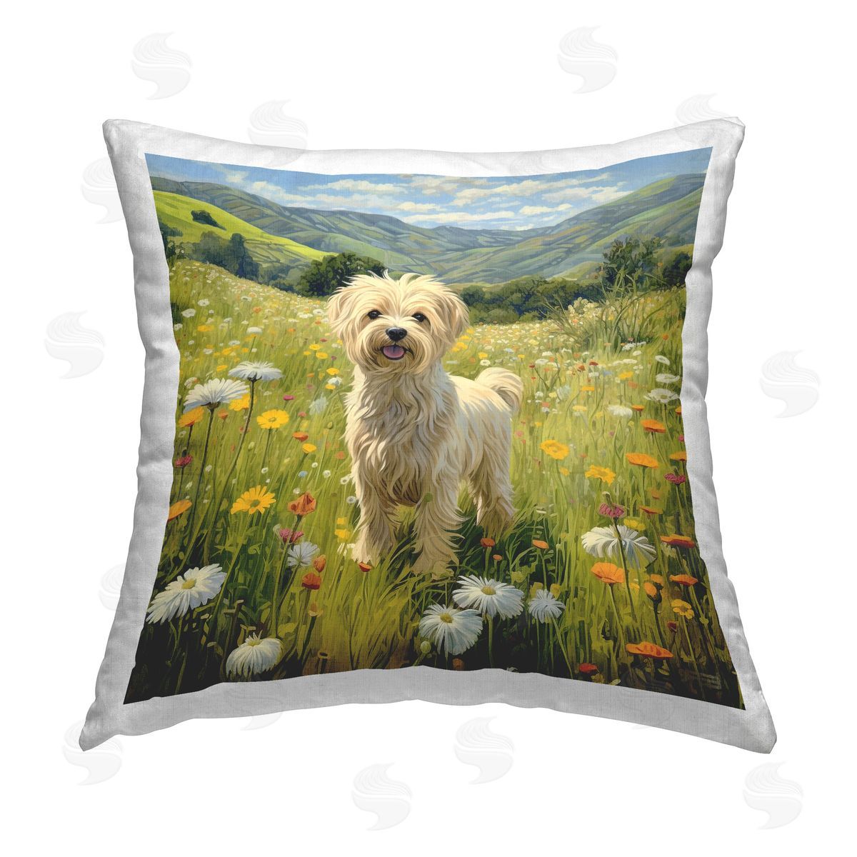 Roozbeh Bahramali Terrier Dog Rural Meadow Printed Plush Polyester Throw Pillow