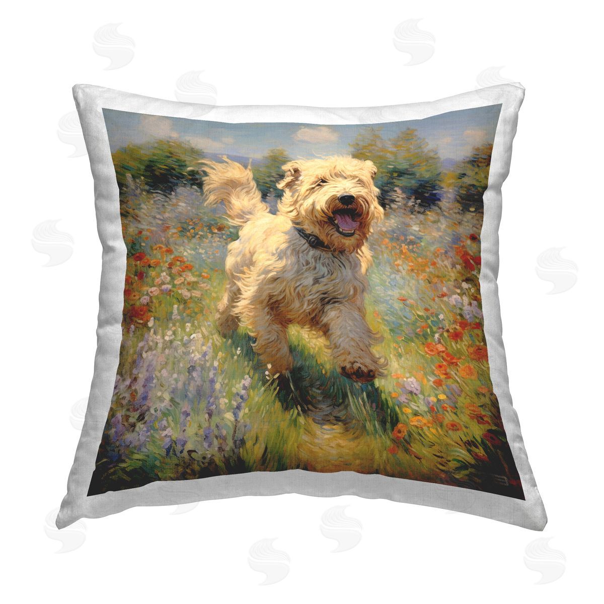 Roozbeh Bahramali Happy Running Terrier Dog Printed Plush Polyester Throw Pillow
