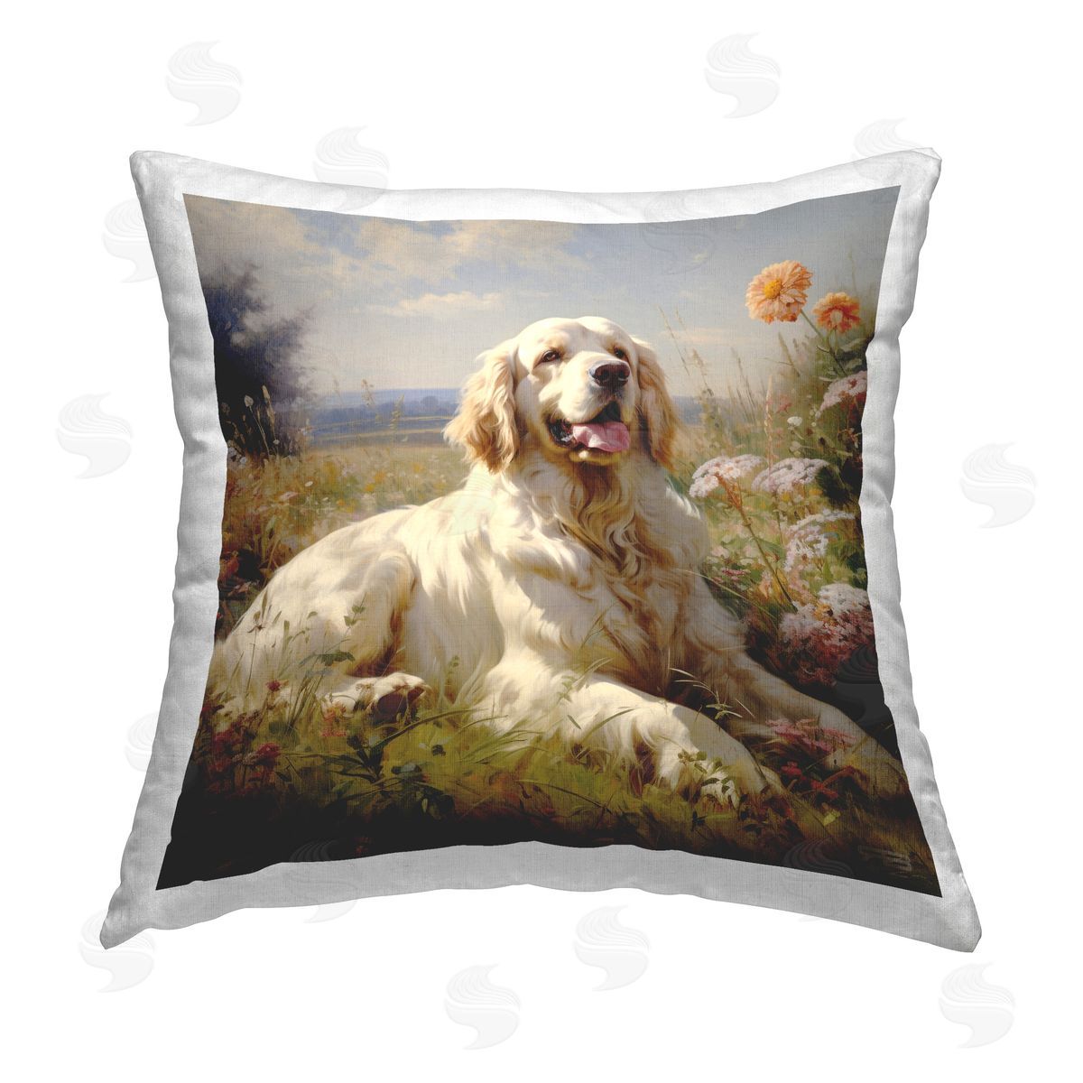 Roozbeh Bahramali Calm Golden Retriever Landscape Printed Plush Polyester Throw Pillow