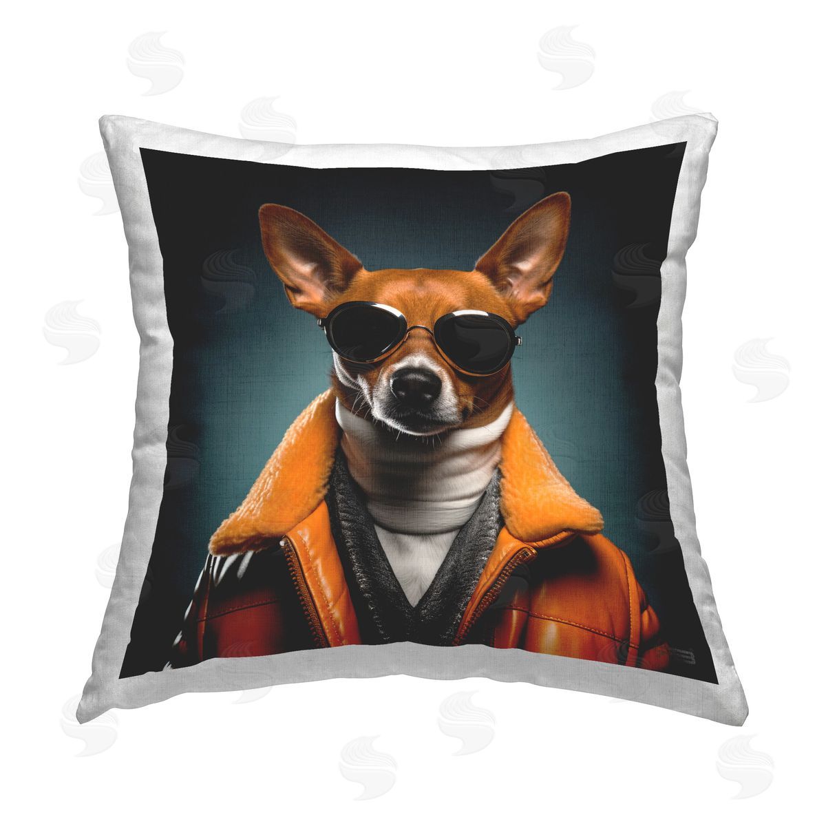 Roozbeh Bahramali Stylish Dog with Sunglasses Printed Plush Polyester Throw Pillow