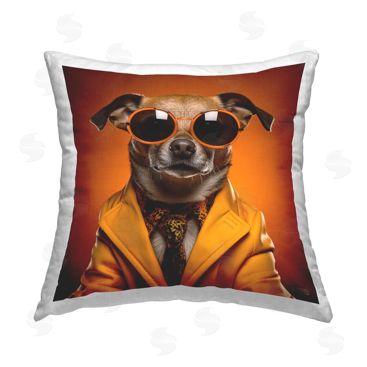 Roozbeh Bahramali Trendy Dog Yellow Suit Printed Plush Polyester Throw Pillow