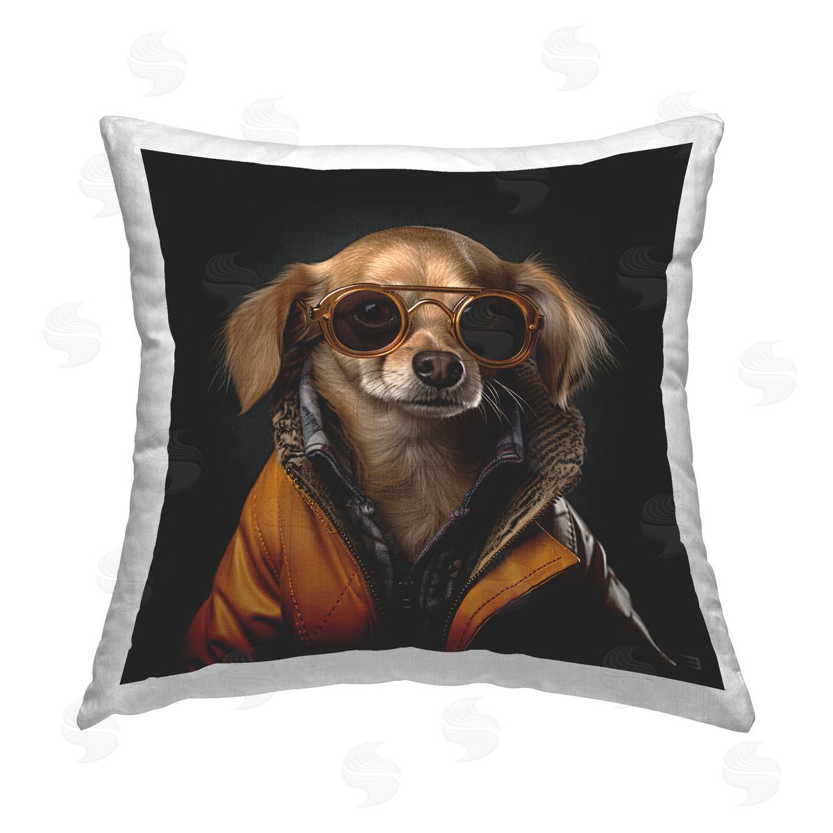 Roozbeh Bahramali Stylish Dog on Black Printed Plush Polyester Throw Pillow