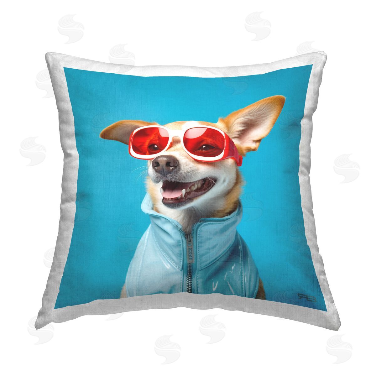 Roozbeh Bahramali Stylish Dog on Blue Printed Plush Polyester Throw Pillow