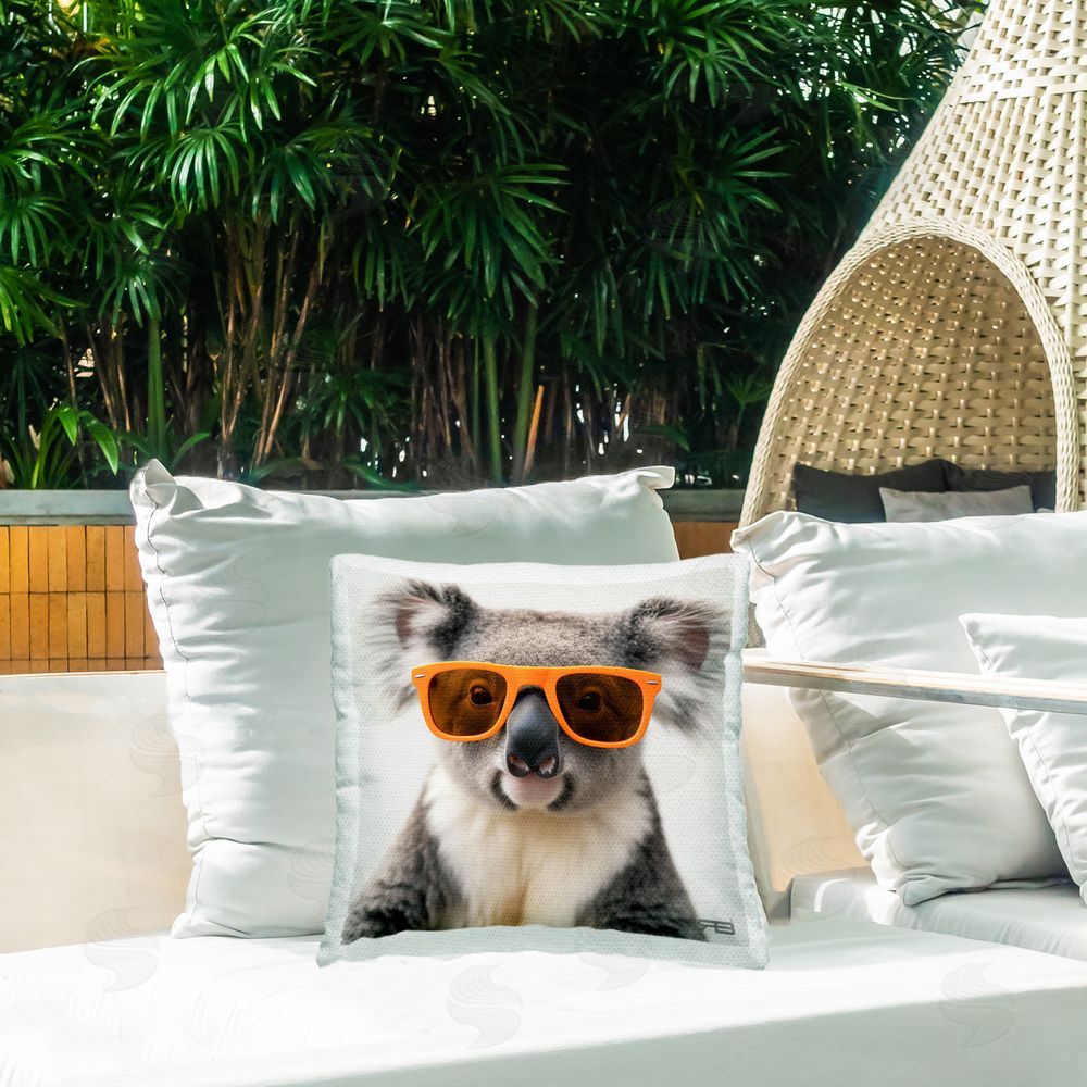 Roozbeh Bahramali Cool Koala & Glasses Outdoor Quick-Dry Polyester Printed Throw Pillow in Back Yard