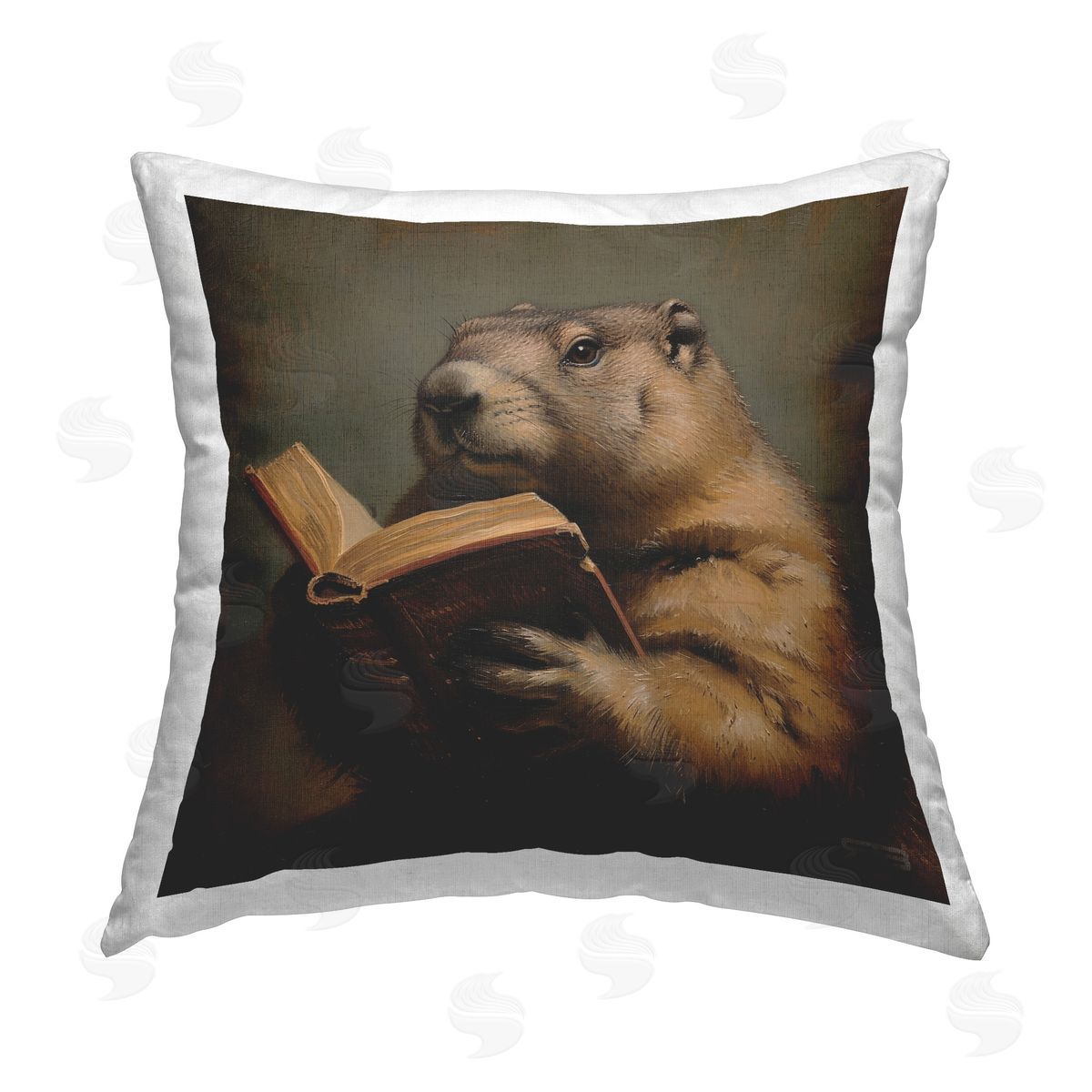 Roozbeh Bahramali Groundhog Reading Book Printed Plush Polyester Throw Pillow
