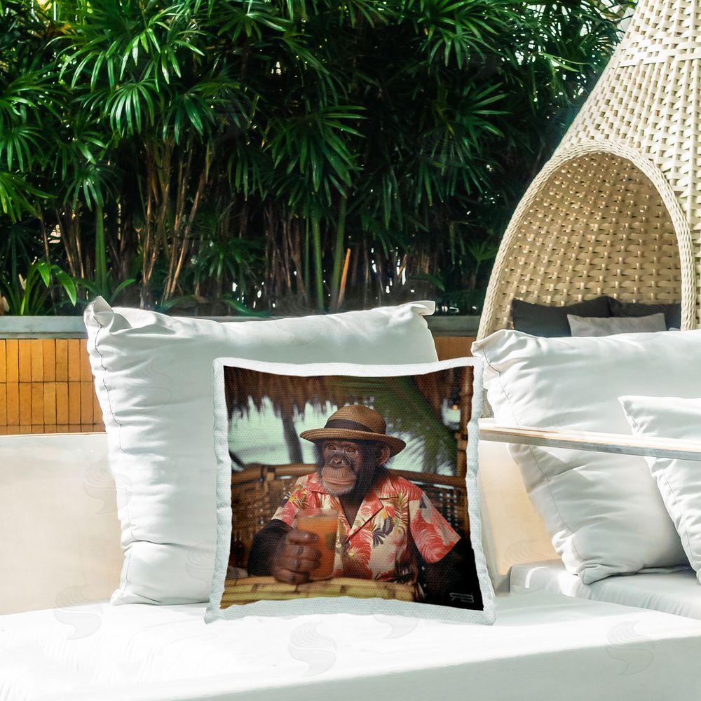 Roozbeh Bahramali Tropical Vacation Monkey Outdoor Quick-Dry Polyester Printed Throw Pillow in Back Yard