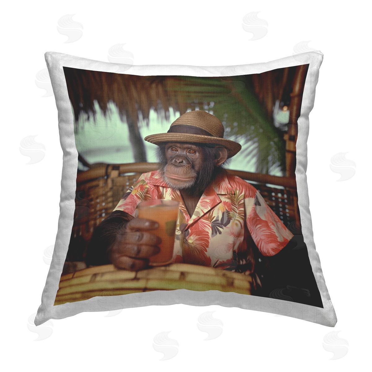 Roozbeh Bahramali Tropical Vacation Monkey Printed Plush Polyester Throw Pillow