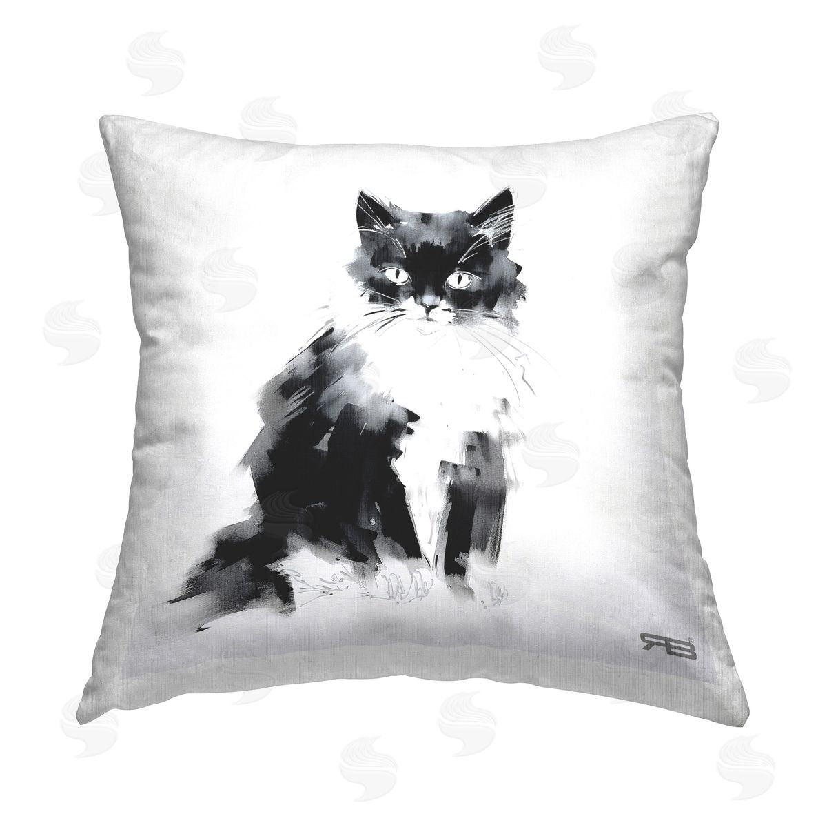 Roozbeh Bahramali Abstract Black & White Cat Printed Plush Polyester Throw Pillow
