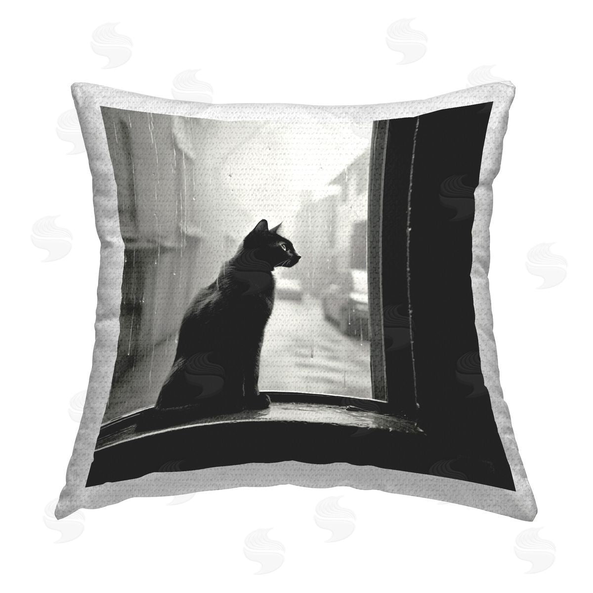 Roozbeh Bahramali Cat Gazing Rainy Window Outdoor Quick-Dry Polyester Printed Throw Pillow