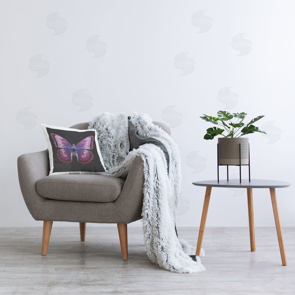Roozbeh Bahramali Vivid Purple Butterfly Printed Plush Polyester Throw Pillow On Chair