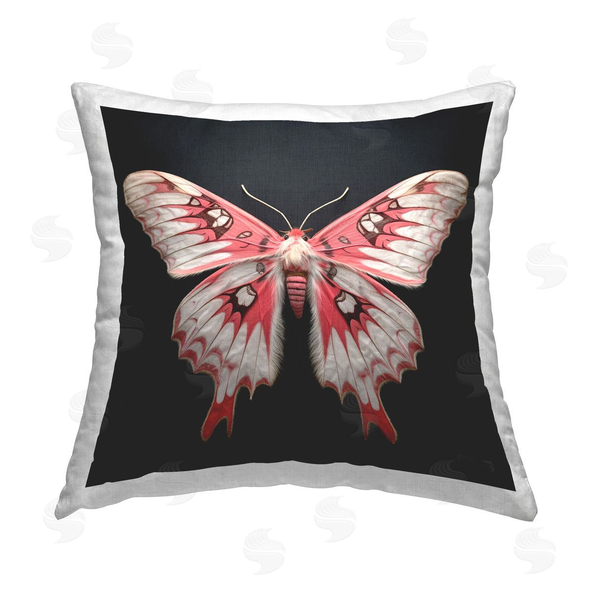 Roozbeh Bahramali Red & White Moth Printed Plush Polyester Throw Pillow