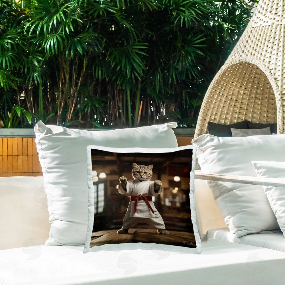 Roozbeh Bahramali Martial Arts Cat Outdoor Quick-Dry Polyester Printed Throw Pillow in Back Yard