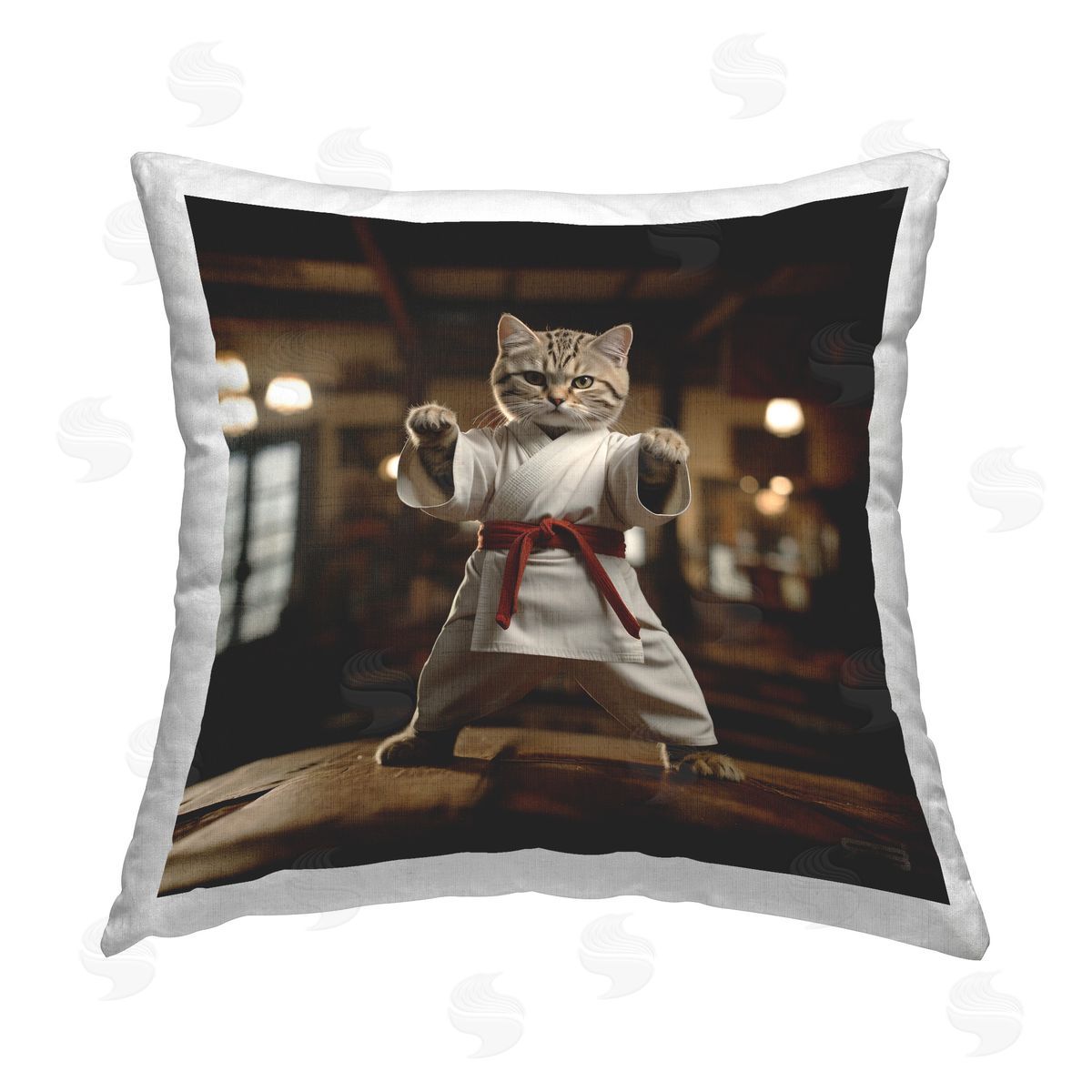 Roozbeh Bahramali Martial Arts Cat Printed Plush Polyester Throw Pillow